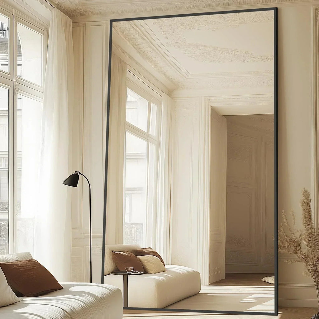 MELOMOIR Oversized Floor Mirror Freestanding, Full Length Mirror for Bedroom Living Room Dressing Room Gym Yoga Hair Salon, Black Arched Mirror Full Length with Shatterproof Tempered Glass